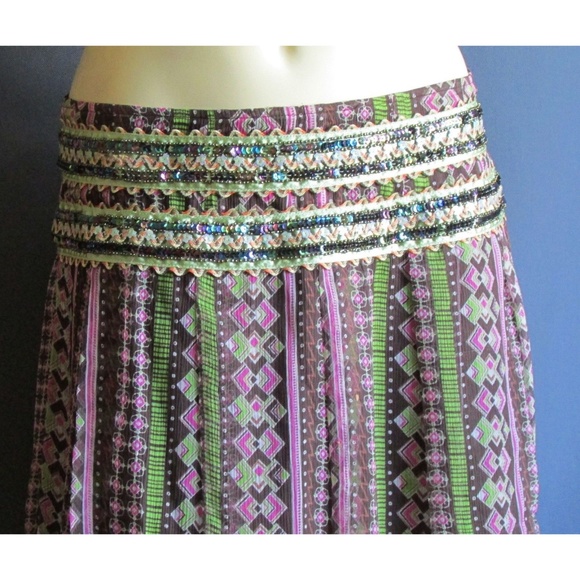Free People 100% Silk Sequin Purple Green Skirt 8 - Picture 2 of 5